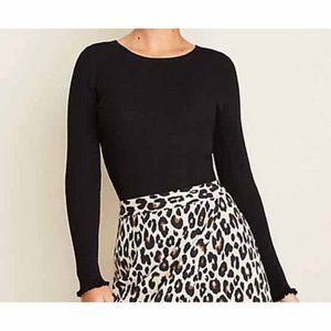 Ann Taylor Black Long Sleeve Ruffle Sweater XS